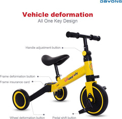 دايونغ دراجة ثلاثية العجلات للاطفال 3 في 1 مع 3 عجلات، دراجة ثلاثية العجلات للاطفال بعمر 1-4 سنوات، دراجة توازن مع دواسة قابلة للازالة للاولاد والبنات (اصفر)