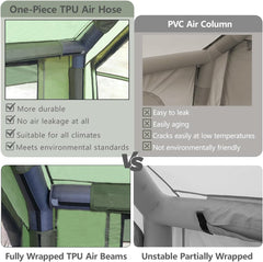 Inflatable Tent for Camping with Hand Pump Blow Up Tent Glamping 4 Season Air, Easy Setup Waterproof Outdoor Oxford Army Green 4-6 Person House Breathable Large Luxury