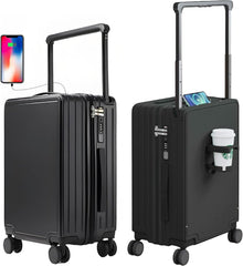 Winsoyya Suitcase Trolley Carry on Hand Cabin Luggage Hard Shell Travel Bag Lightweight, Wide Handle Cup Holder Silent Wheels USB Port Charging 20 Inch Cabin Bag (White)