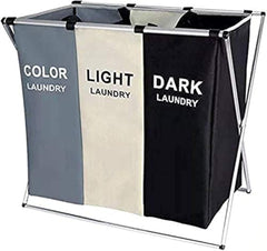 Faansy Laundry Basket Clothes Hamper 135L 3 Sections Clothe Sorter Bin,Foldable Waterproof Organizer Bag with Aluminum Frame,Washing Storage Dirty Clothes Basket for Bathroom Washroom Bedroom