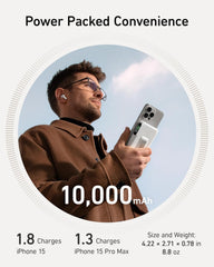 انكر باور بانك 10 كيه من ماججو، شاحن سريع للغاية معتمد من كيو اي 2 بقدرة 15 واط A1654 (ابيض)