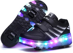 CCOVERY Kid Roller Skates Shoes,Kid Skateboarding Shoes,LED Light Up Shoes,USB Rechargealbe Shoes,Outdoor Slip Skates Shoes,Sneakers for Beginners Gift
