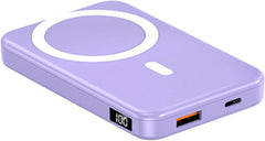 باور بانك لاسلكي مغناطيسي 5000 مللي امبير في الساعة 20 واط، شاحن محمول ومدخل USB نوع C وشاشة LED لسلسلة ايفون 15/14/13/12 | باور بانك سريع الشحن للجوال (ارجواني)