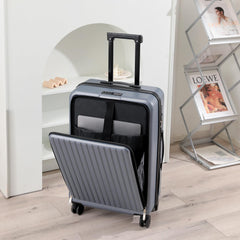 Winsoyya Suitcase Trolley Carry on Hand Cabin Luggage Hard Shell Travel Bag Lightweight, Silent Wheels Carry on Suitcase, with Cup Holder & USB Port, Front Pocket, 20 inch (Blue)