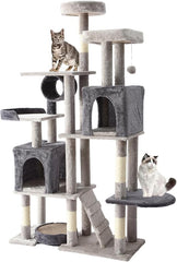 indoor cat tree with sisal covered catch posts and plush catch balls