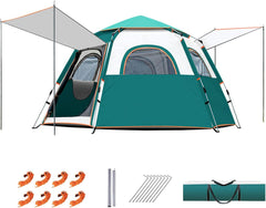 Beauenty Hexagonal Automatic Pop Up Tent with 2 Doors and 4 Windows, Waterproof Sunshade Portable Instant Dome Tent, Large Outdoor Camping Beach Picnic Fishing Tents for 5-8 People (Beige)