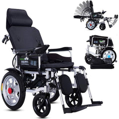 Lightweight Foldable Power Electric Wheelchair with Headrest, Reclinable Backrest and Dual Motors for Disabled & Elderly Mobility