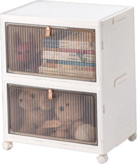 Chulovs Plastic Storage Bins with Lids, Stackable Storage Containers with Wheels, Folding Storage Boxes, Stackable Cabinet Storage Containers for Home Living Room Office Closet (2-Tier)