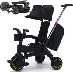 ماسرو دراجة ثلاثية العجلات للاطفال، هدايا عيد ميلاد وألعاب للاولاد والبنات من سن 1-3 سنوات، دراجة ثلاثية العجلات مع مقبض دفع ومسند ظهر وحزام امان، دراجة توازن 5 في 1 صغيرة الحجم وقابلة للطي، مناسبة