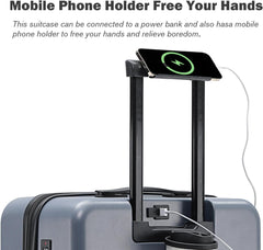 Winsoyya Suitcase Trolley Carry on Hand Cabin Luggage Hard Shell Travel Bag Lightweight, Silent Wheels Carry on Suitcase, with Cup Holder & USB Port, Front Pocket, 20 inch (Blue)