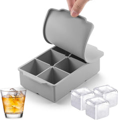 Large Ice Cube Tray with Lid, Stackable Big Silicone Square Ice Cube Mold for Whiskey Cocktails Bourbon Soups Frozen Treats, Easy Release BPA Free