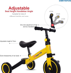 دايونغ دراجة ثلاثية العجلات للاطفال 3 في 1 مع 3 عجلات، دراجة ثلاثية العجلات للاطفال بعمر 1-4 سنوات، دراجة توازن مع دواسة قابلة للازالة للاولاد والبنات (اصفر)