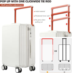 Winsoyya Suitcase Trolley Carry on Hand Cabin Luggage Hard Shell Travel Bag Lightweight, Wide Handle Cup Holder Silent Wheels USB Port Charging 20 Inch Cabin Bag (White)