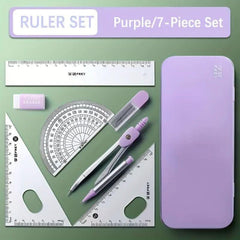 7 PCS/box Ruler Set Compass Triangle Ruler School Supplies Simple Student Drawing Campus Stationery