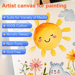 STATIONERY ISLAND 9Pcs Canvas and Easel Set, 10x10cm Art Canvas for Painting 100% Cotton Acid Free Professional Art Canvases for Acrylic Paint, Oil Paint & Mixed Media(3.93“ X 3.93”)