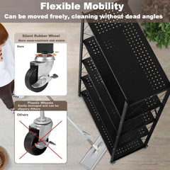 5 Tier Thickened Foldable Storage Rack with Wheels (Black, 5-Tier)