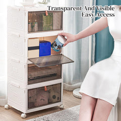 Chulovs Plastic Storage Bins with Lids, Stackable Storage Containers with Wheels, Folding Storage Boxes, Stackable Cabinet Storage Containers for Home Living Room Office Closet (2-Tier)