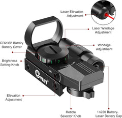 CVLIFE 1X22X33 Reflex Sight Red Dot Sight Red Green 4 Reticle Optics with Laser and Pressure Pad Switch for 20mm Rail