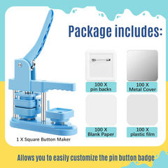 الة صنع الازرار المربعة من جيلبروب مع 100 مجموعة من لوازم صنع الازرار المربعة مقاس 1.97 انش × 1.97 انش، مجموعة الة ضغط زر دبوس للحرف اليدوية والهدايا اليدوية