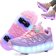 Mylindde Kids Roller Skates Shoes, 4 Wheels Roller Shoes, Roller Skates Sneaker, Sneakers with Wheels Become Sport, for Children Gift