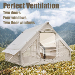 Inflatable Tent Air Tent Camping Tent 4 People with Pump Large Outdoor Oxford Tent Cabin Tent with Double Layer Mesh Windows and Convective Double Doors (M: 330 x 220 x 210 cm)