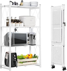 5 Tier Thickened Foldable Storage Rack with Wheels (Black, 5-Tier)