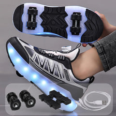 Mylindde Kids Roller Skates Shoes, 4 Wheels Roller Shoes, Roller Skates Sneaker, Sneakers with Wheels Become Sport, for Children Gift