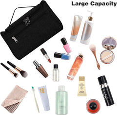 اماتير شنطة مكياج كبيرة للسفر | شنطة ادوات الزينة مقاومة للماء للنساء، شنطة مستحضرات التجميل والعناية بالبشرة مع مساحات تخزين متعددة | شنطة منظمة للمكياج للسفر، شنطة حمام لادوات النظافة (اسود)