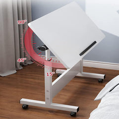مكتب لابتوب محمول لجانب السرير بارتفاع قابل للتعديل مع 4 عجلات، طاولة جانبية قابلة للطي متعددة الوظائف للاريكة وغرفة النوم وغرفة المعيشة والمكتب وسرير المستشفى 60×40 سم، ابيض