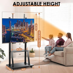 Chulovs NEW Mobile TV Cart with Wheels for 32-70 Inch TV, Heavy Duty Adjustable Height Rolling TV Stand, School/House/Apartment Floor TV Display Stand Beautiful Scenery (Black)
