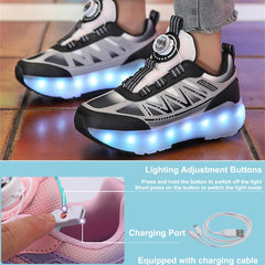 Mylindde Kids Roller Skates Shoes, 4 Wheels Roller Shoes, Roller Skates Sneaker, Sneakers with Wheels Become Sport, for Children Gift