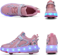 Mylindde Kids Roller Skates Shoes, 4 Wheels Roller Shoes, Roller Skates Sneaker, Sneakers with Wheels Become Sport, for Children Gift