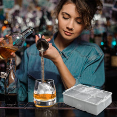 Large Ice Cube Tray with Lid, Stackable Big Silicone Square Ice Cube Mold for Whiskey Cocktails Bourbon Soups Frozen Treats, Easy Release BPA Free