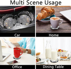 NBTEPEM 2pcs Bling Car Cup Holder Coaster, 2.75 inch Anti-Slip Shockproof Universal Fashion Coasters Insert Crystal Rhinestone Automotive Interior Accessories for Women (2 pcs, White)