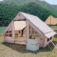 Inflatable Camping Tents with Pump, Large Family Tent, Easy Setup 4 Season Waterproof Outdoor Blow Up Glamping Tent with Mesh Windows, 4 Person Tents for Camping,Outdoor