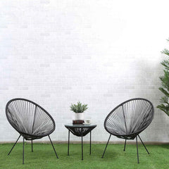 Black PE Rattan Balcony Table & Chair Set 90 × 72 × 39 cm