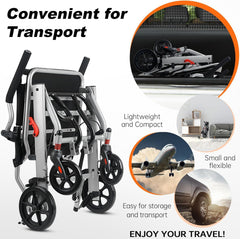 Super Lightweight (Only 19lbs) Portable Transit Travel Wheelchair, Folding Transport Wheelchairs for Adults and Seniors Support 220lbs