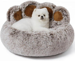 Calming Dog and Cat Bed,Indoor High Cushion Dog Bed, Round Fluffy Pet Bed, Cozy Plush Cuddly Dog Bed, Cute Cartoon Soft Bed, Size for Puppies and Cats(Grey, M(56 * 56 * 15cm))