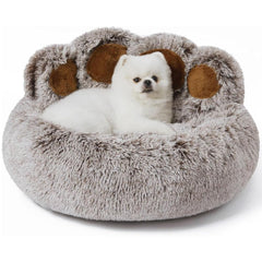 Calming Dog and Cat Bed,Indoor High Cushion Dog Bed, Round Fluffy Pet Bed, Cozy Plush Cuddly Dog Bed, Cute Cartoon Soft Bed, Size for Puppies and Cats(Grey, M(56 * 56 * 15cm))