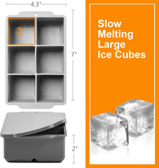 Large Ice Cube Tray with Lid, Stackable Big Silicone Square Ice Cube Mold for Whiskey Cocktails Bourbon Soups Frozen Treats, Easy Release BPA Free