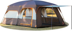 KTT Extra Large Tent 10-12 Person(B),Family Cabin Tents,2 Rooms,Straight Wall,3 Doors and 3 Window with Mesh,Waterproof,Double Layer,Big Tent for Outdoor,Picnic,Camping,Family Gathering.