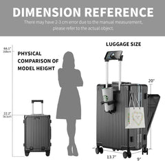 CAARANY Versatile Aluminum Frame Carry-On Luggage with USB Charging Port, Front Compartment, TSA Lock, Airline Approved Carry On Hardside Suitcase with Spinner Wheels