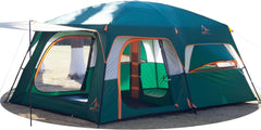 KTT Extra Large Tent 10-12 Person(B),Family Cabin Tents,2 Rooms,Straight Wall,3 Doors and 3 Window with Mesh,Waterproof,Double Layer,Big Tent for Outdoor,Picnic,Camping,Family Gathering.