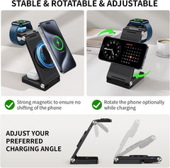 2025 Magnetic Wireless Mag-Safe Charging Station, 3 in 1 Fast Max Charging for iPhone 16 15 14 13 12 Pro Max Plus, Charger Stand for Apple Watch Series & Air pods 4 3 2 Pro, Gifts for Men