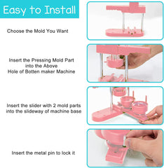 جانججند الة صنع الازرار باحجام متعددة، 1 انش + 1.25 انش + 2.25 انش، الة صنع شارات زر كبس مع اجزاء ازرار وملحقات قاطع دائرية، لون زهري