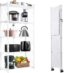 5 Tier Thickened Foldable Storage Rack with Wheels (Black, 5-Tier)