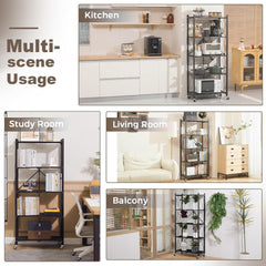 5 Tier Thickened Foldable Storage Rack with Wheels (Black, 5-Tier)