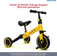 دايونغ دراجة ثلاثية العجلات للاطفال 3 في 1 مع 3 عجلات، دراجة ثلاثية العجلات للاطفال بعمر 1-4 سنوات، دراجة توازن مع دواسة قابلة للازالة للاولاد والبنات (اصفر)