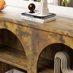 Chulovs Rustic Farmhouse Console Table – 160cm-Long Entryway Table with 3-Tier Storage, Wooden Rectangular Sofa Table for Behind-Couch Use, Ideal for Entryway, Hallway & Living Room