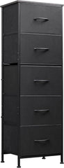 Fabric Storage Dresser, 5-Drawer Vertical Dresser for Bedroom, Storage Organizer with Fabric Bins, Wooden Top, Durable Steel Frame, Drawer Chest for Closets & Hallways